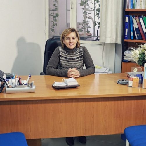 woman sitting beside desk near bookcase with books